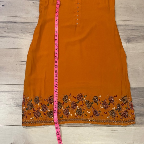 Women’s Indian 3 Piece Orange with Detailed Top & Pants w Matching Wrap-Large - Picture 10 of 11